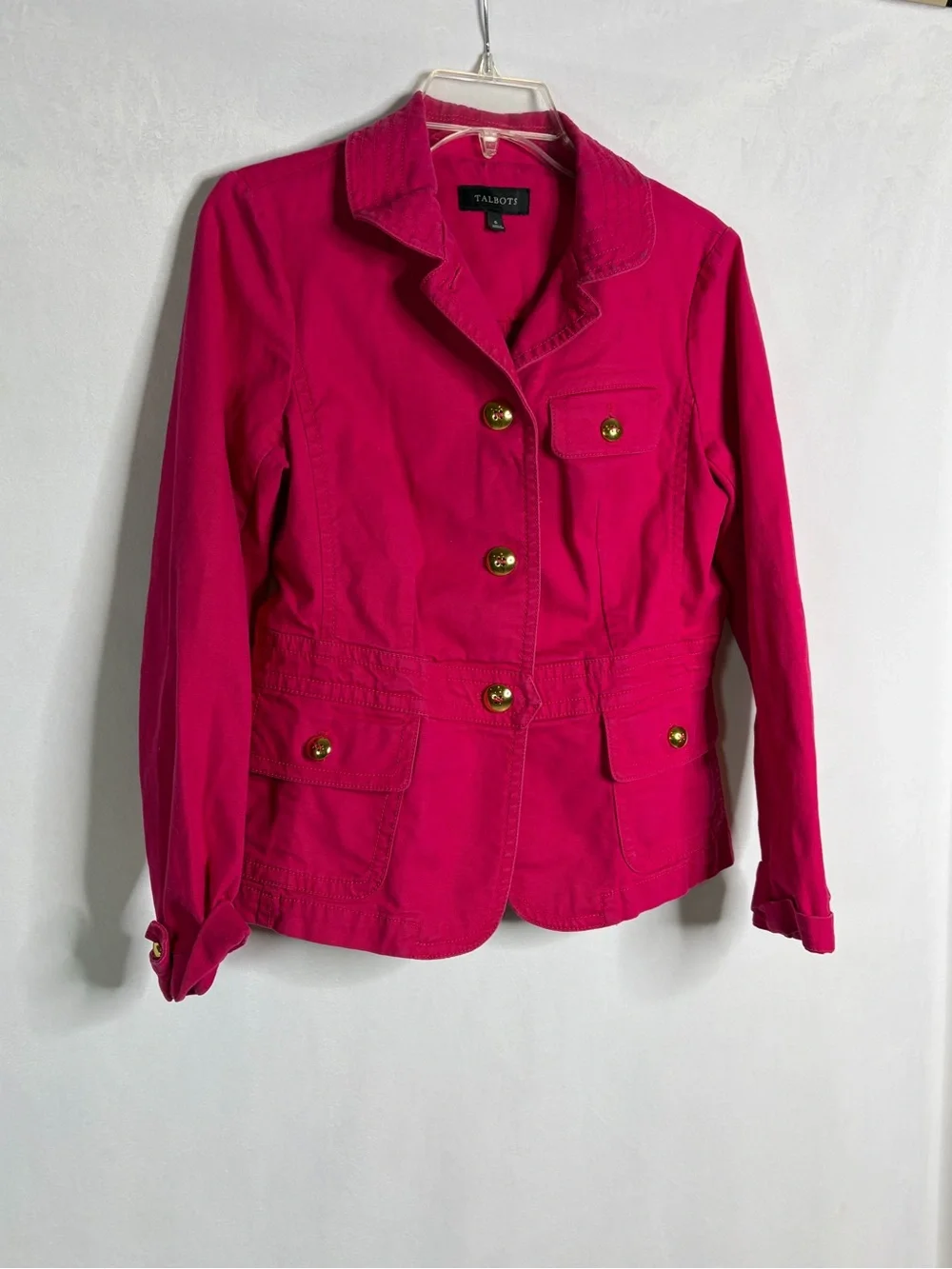 Women's Size 6 Red Jean Jacket Talbots Gold Buttons Unlined